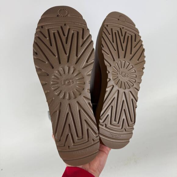 UGG Deconstructed Mini Zip Winter Boots Womens 8 Chestnut Leather High Top Shoes - Picture 8 of 9